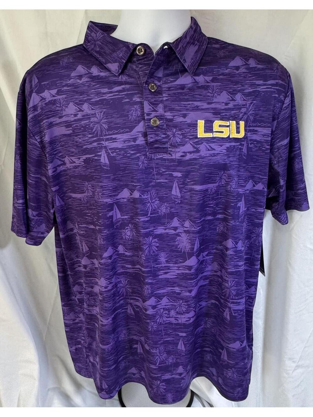 LSU Tigers Short Sleeve Polo Shirt Purple Mens L NEW